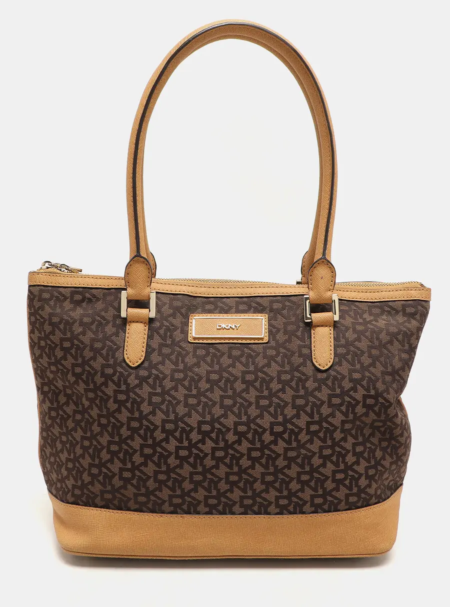 Dkny Brown Canvas and Leather Tote Bag