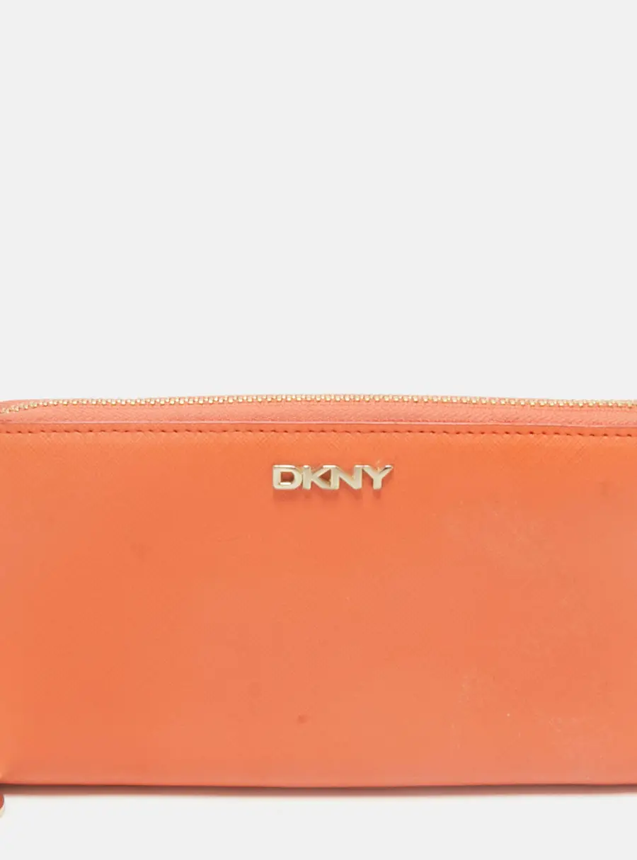 DKNY Orange Leather Zip Continental Wallet