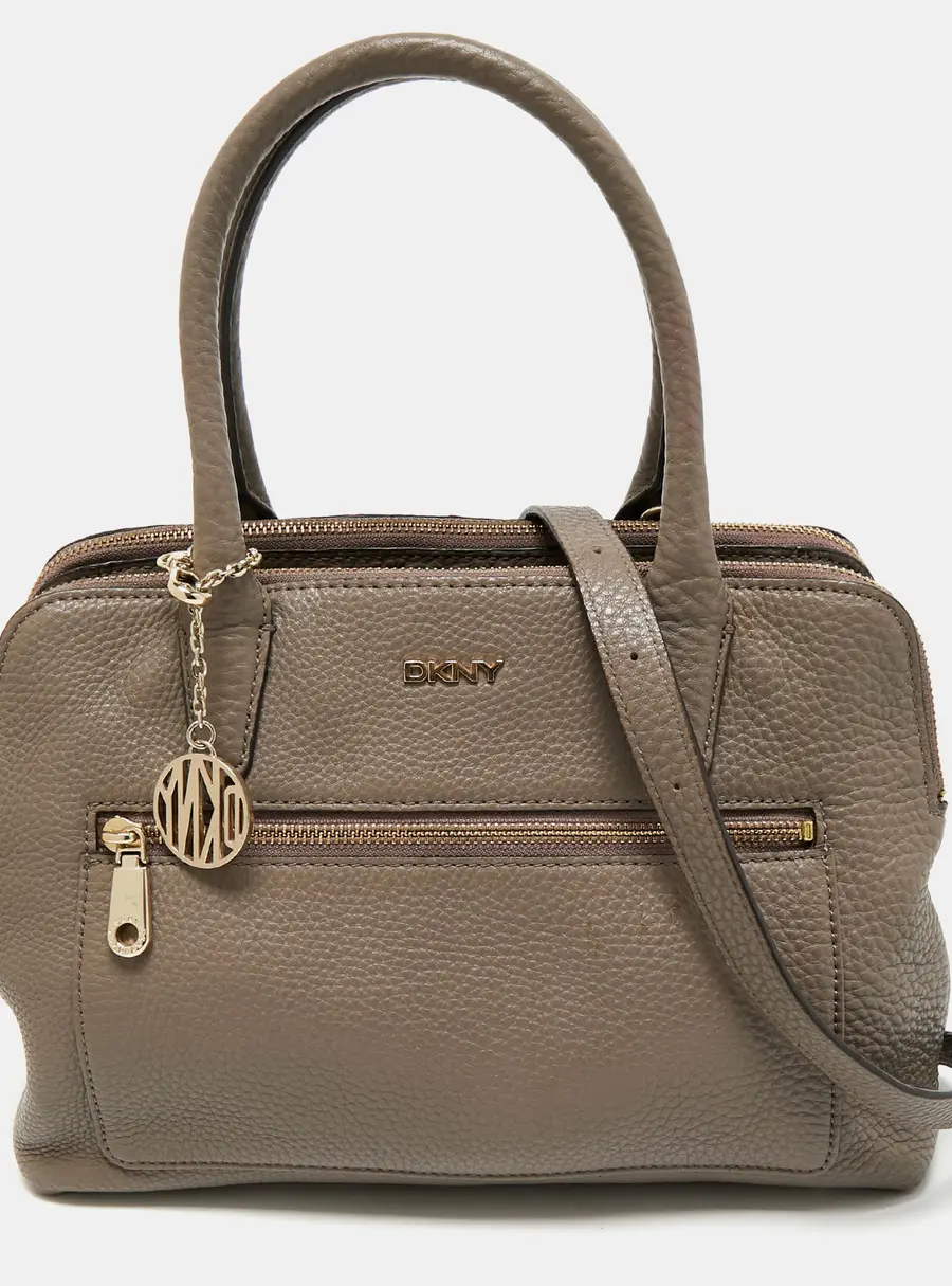 DKNY Taupe Grey Leather Double Zip Satchel