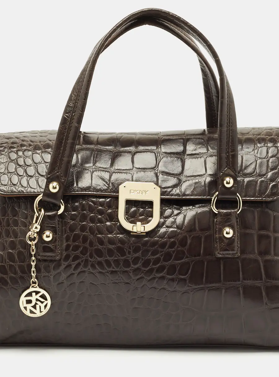 DKNY Dark Brown Croc Embossed Leather Satchel