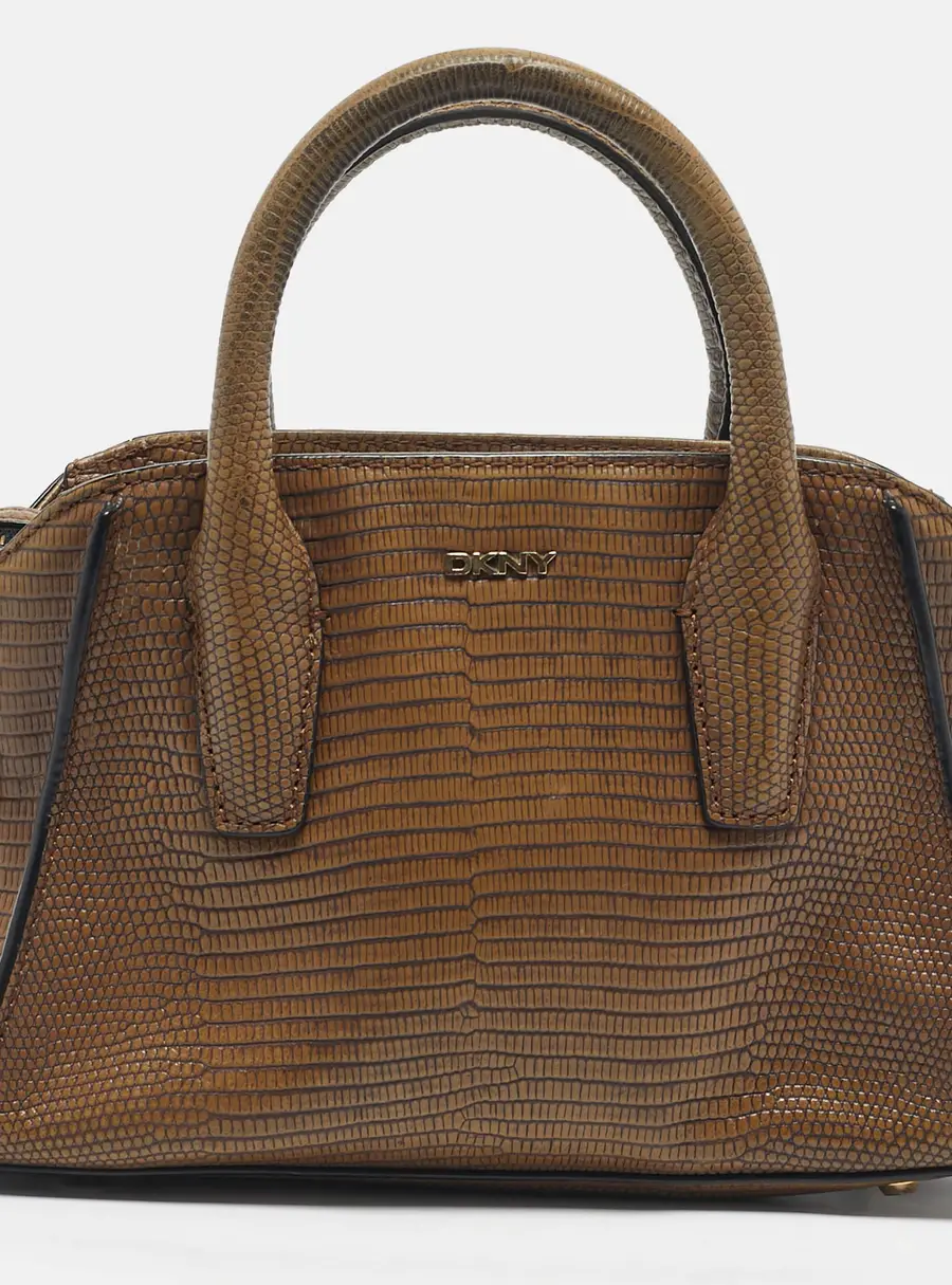 DKNY Brown Lizard Embossed Leather Chelsea Satchel
