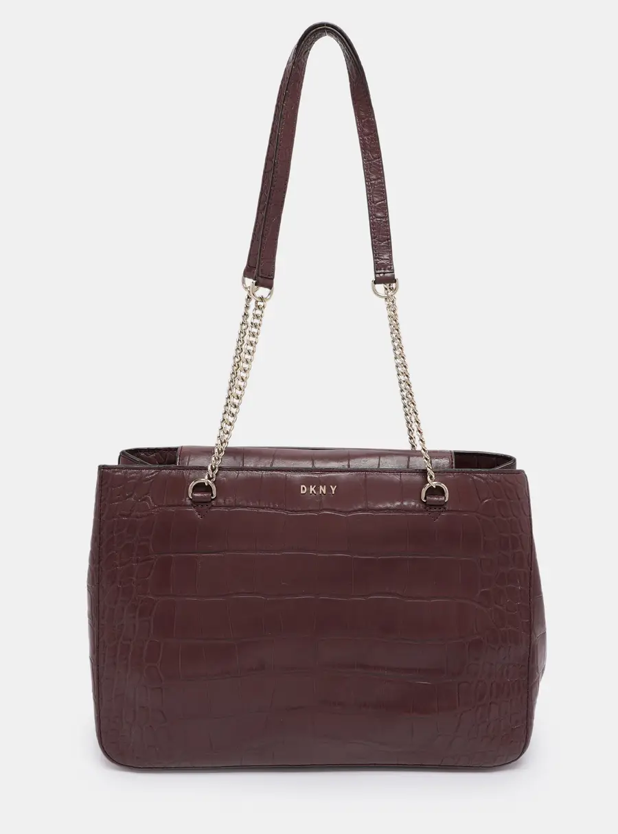Dkny Burgundy Croc Embossed Leather Tote Bag