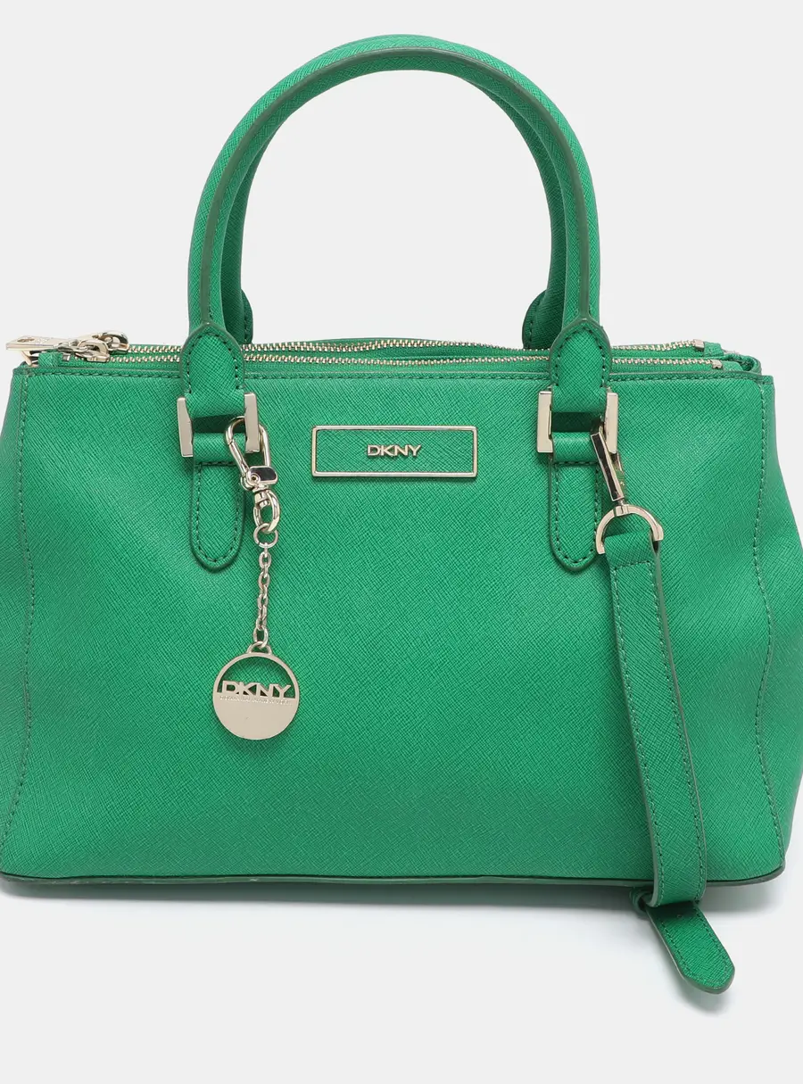 DKNY Green Saffiano Leather Robinson Double Zip Tote