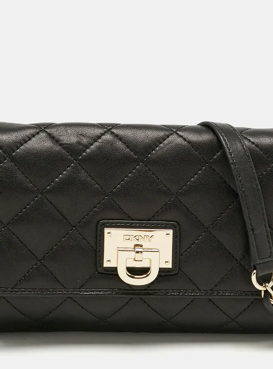 DKNY Black Quilted Leather Flap Chain Crossbody Bag