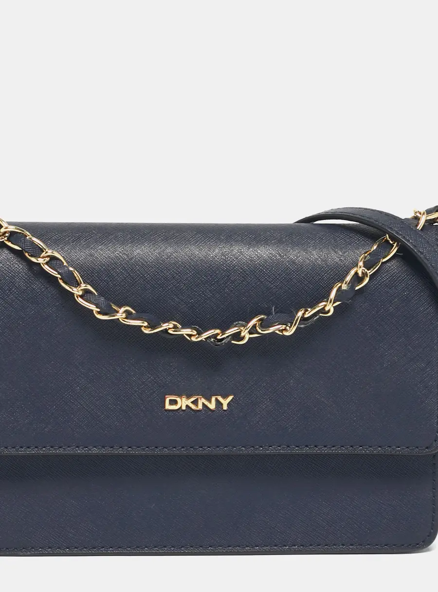 DKNY Navy Blue Leather Bryant Park Flap Crossbody Bag