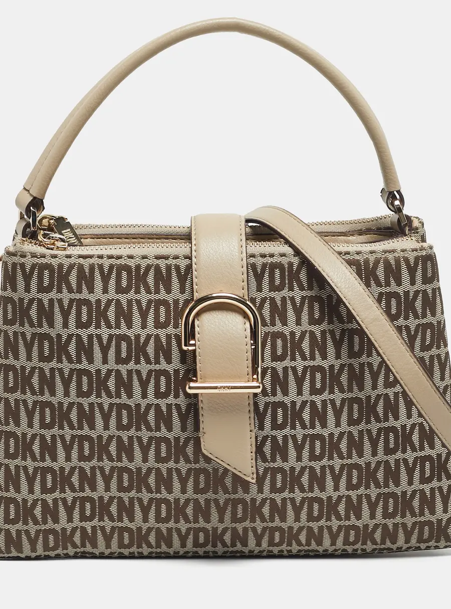 DKNY Beige Signature Canvas and Leather Deena Top Handle Bag