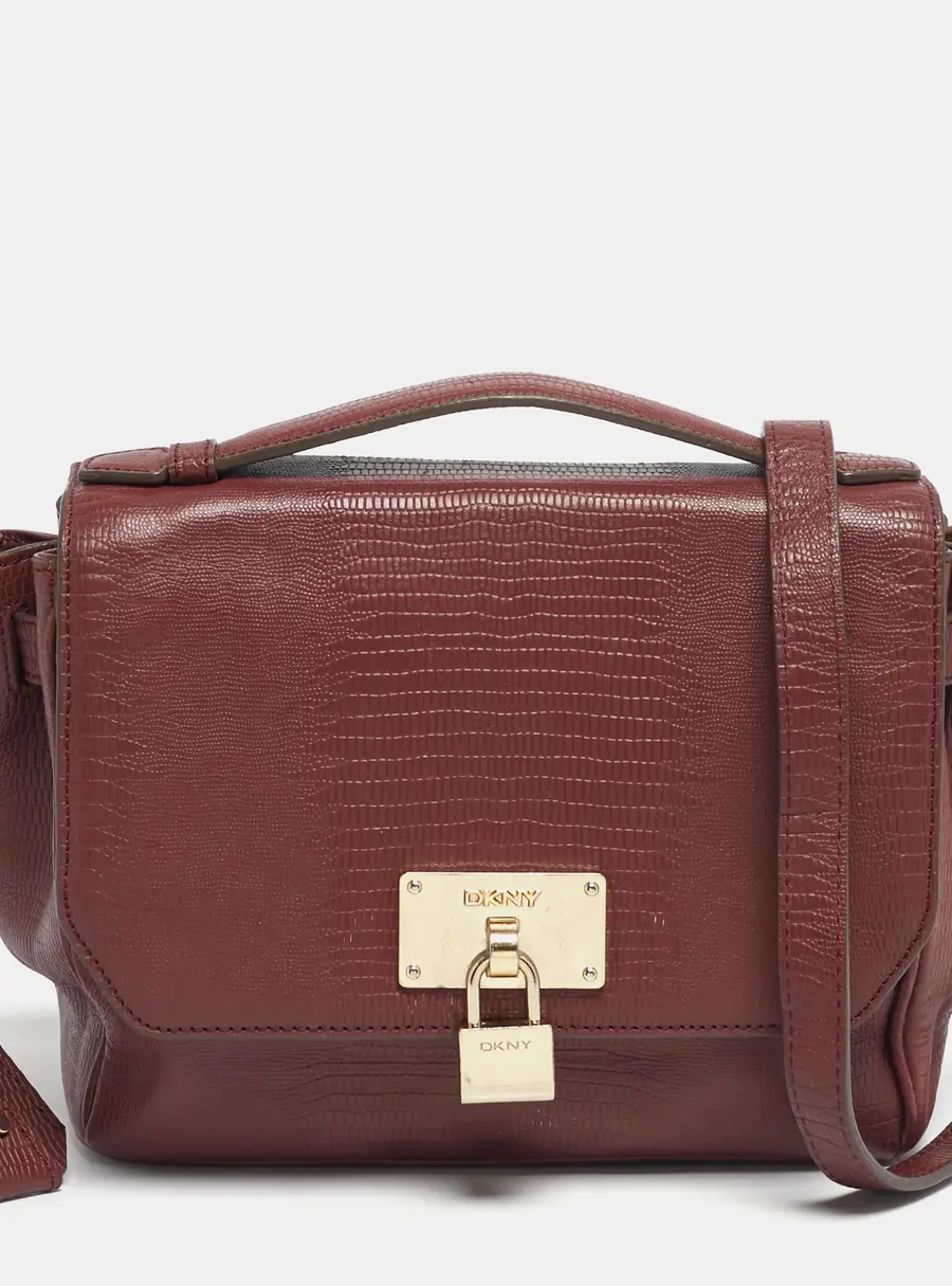 DKNY Red Lizard Embossed Leather Top Handle Bag