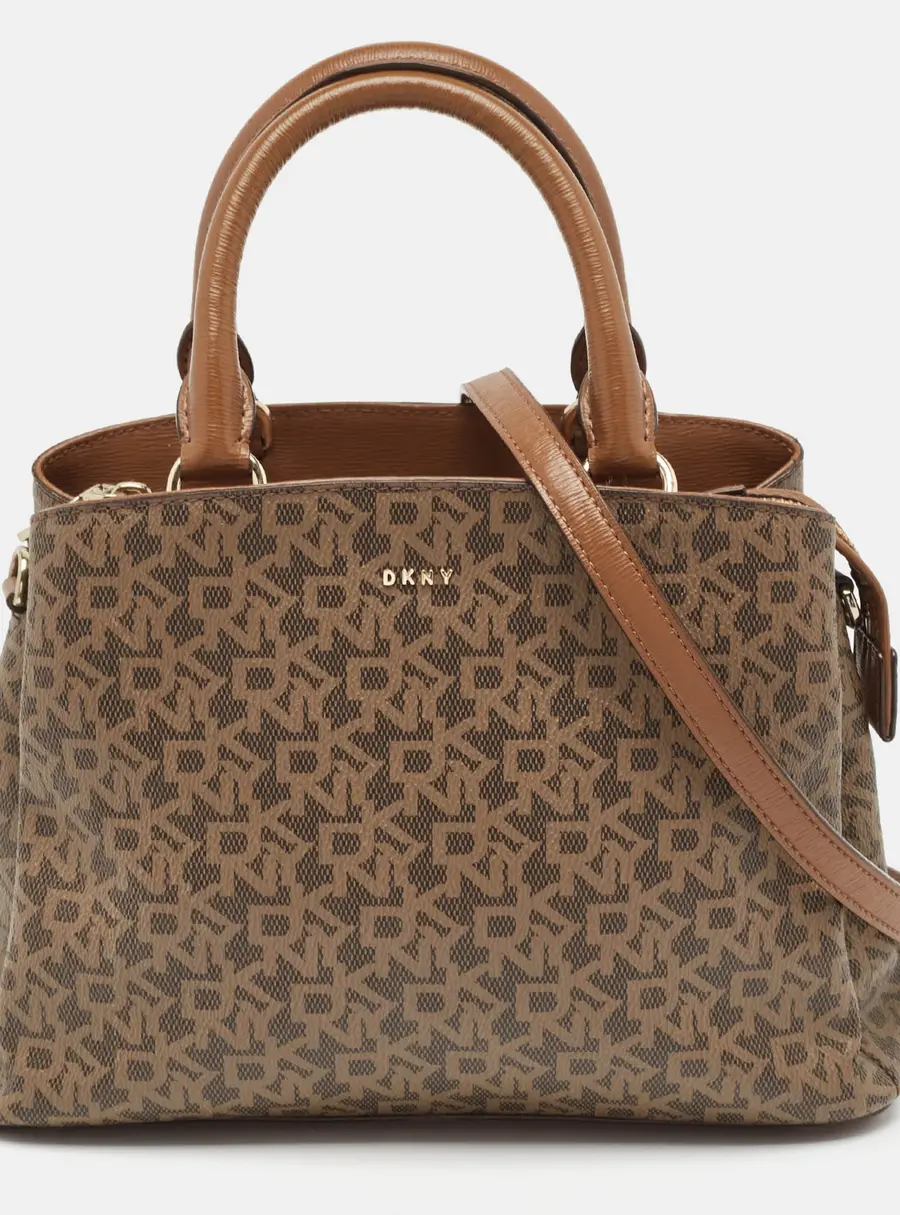 Dkny Brown Coated Canvas and Leather Satchel