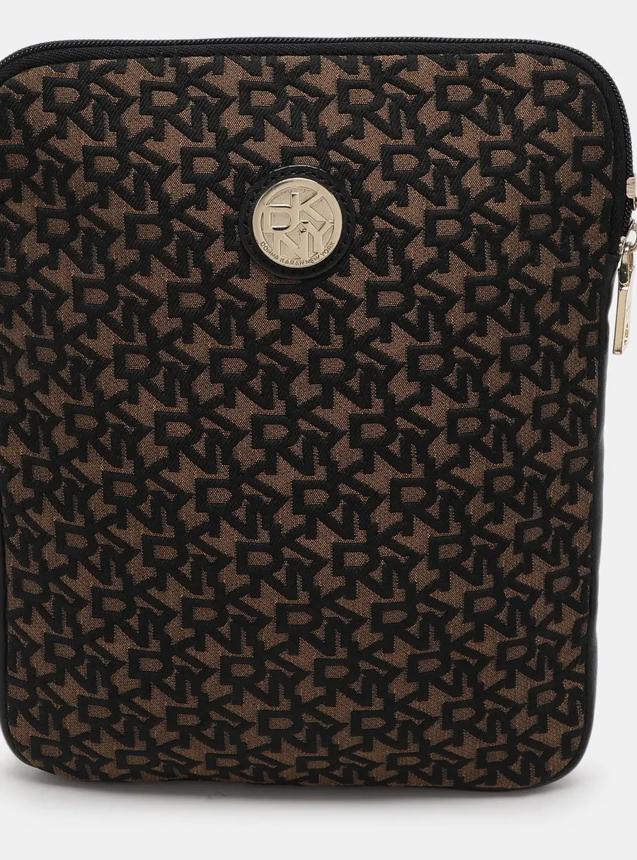 Dkny Brown/Black Canvas and Leather Pouch Clutch