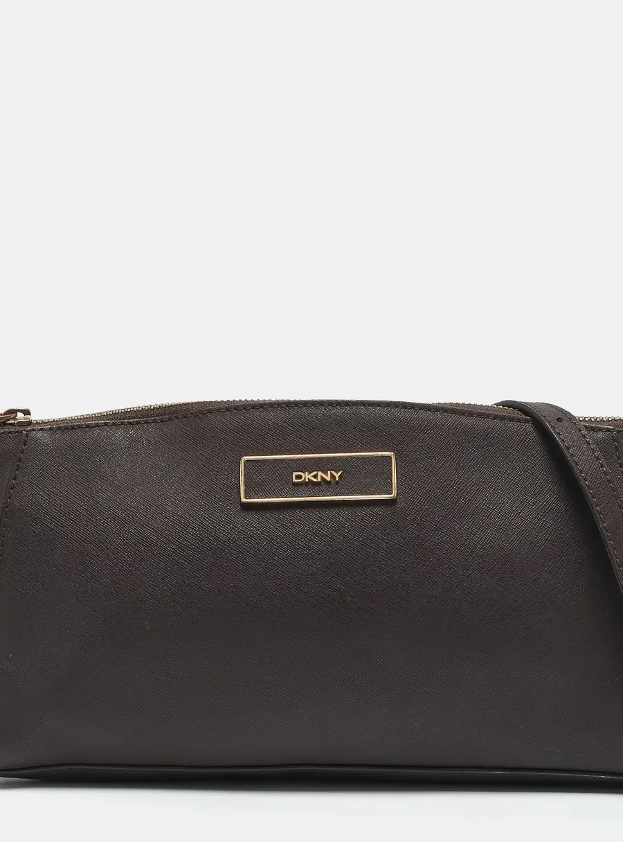 DKNY Dark Brown Saffiano Leather Bryant Park Zip Crossbody Bag