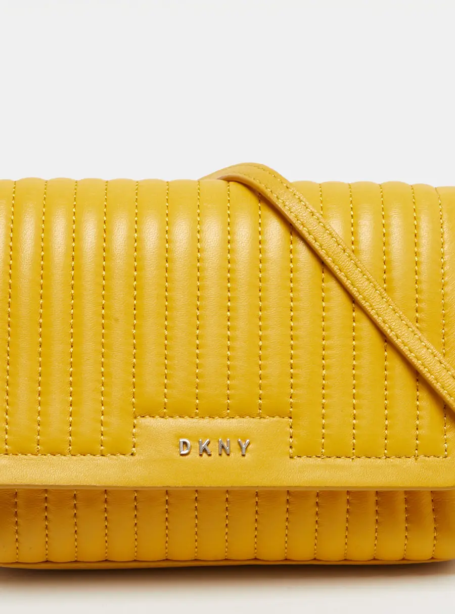 DKNY Yellow Pinstripe Quilted Leather Small Gansevoort Flap Shoulder Bag