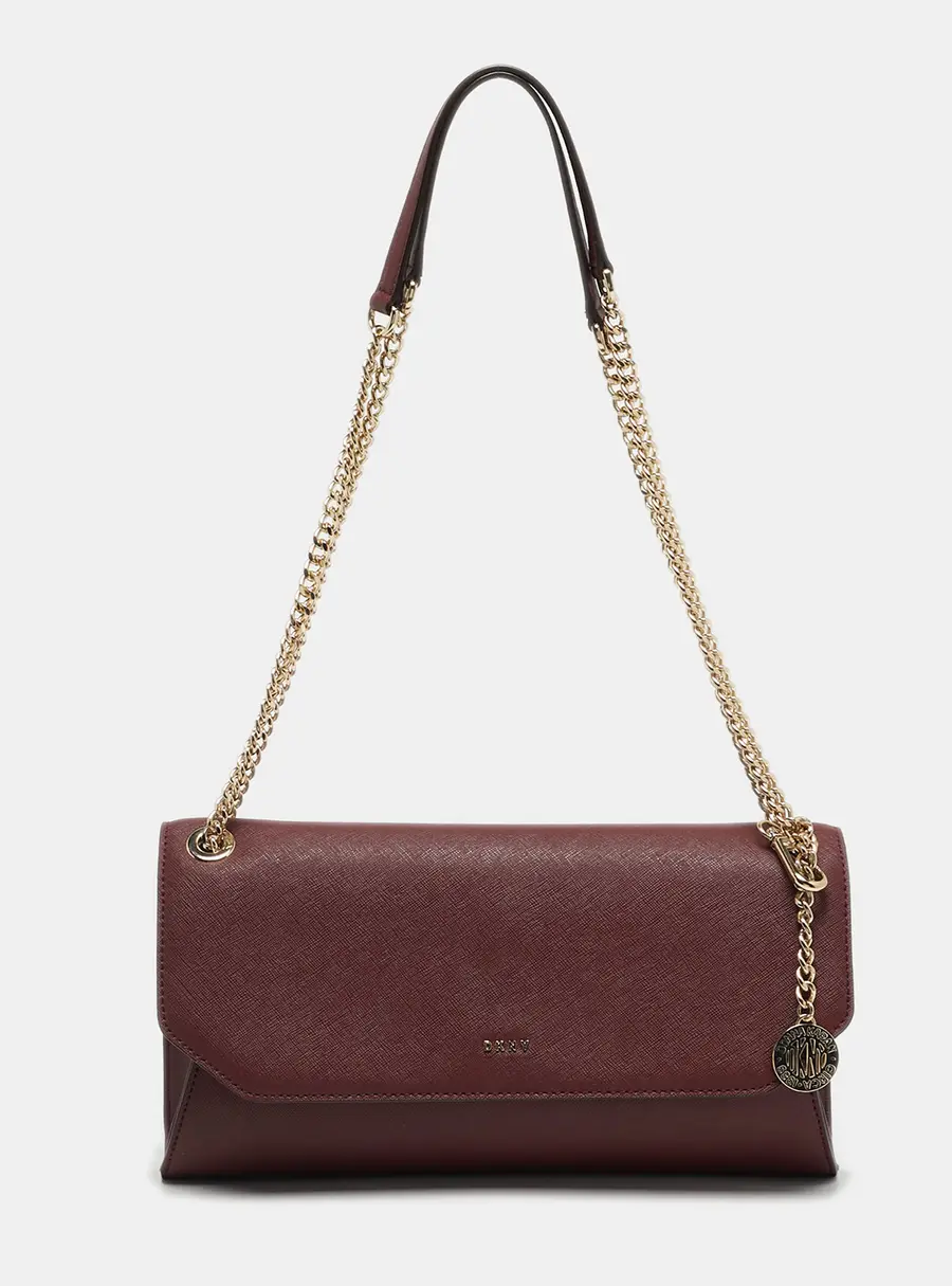 DKNY Bryant Dark Red Leather Chain Envelope Flap Bag