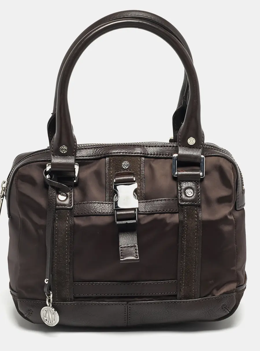 Dkny Brown Leather, Nylon and Suede Satchel