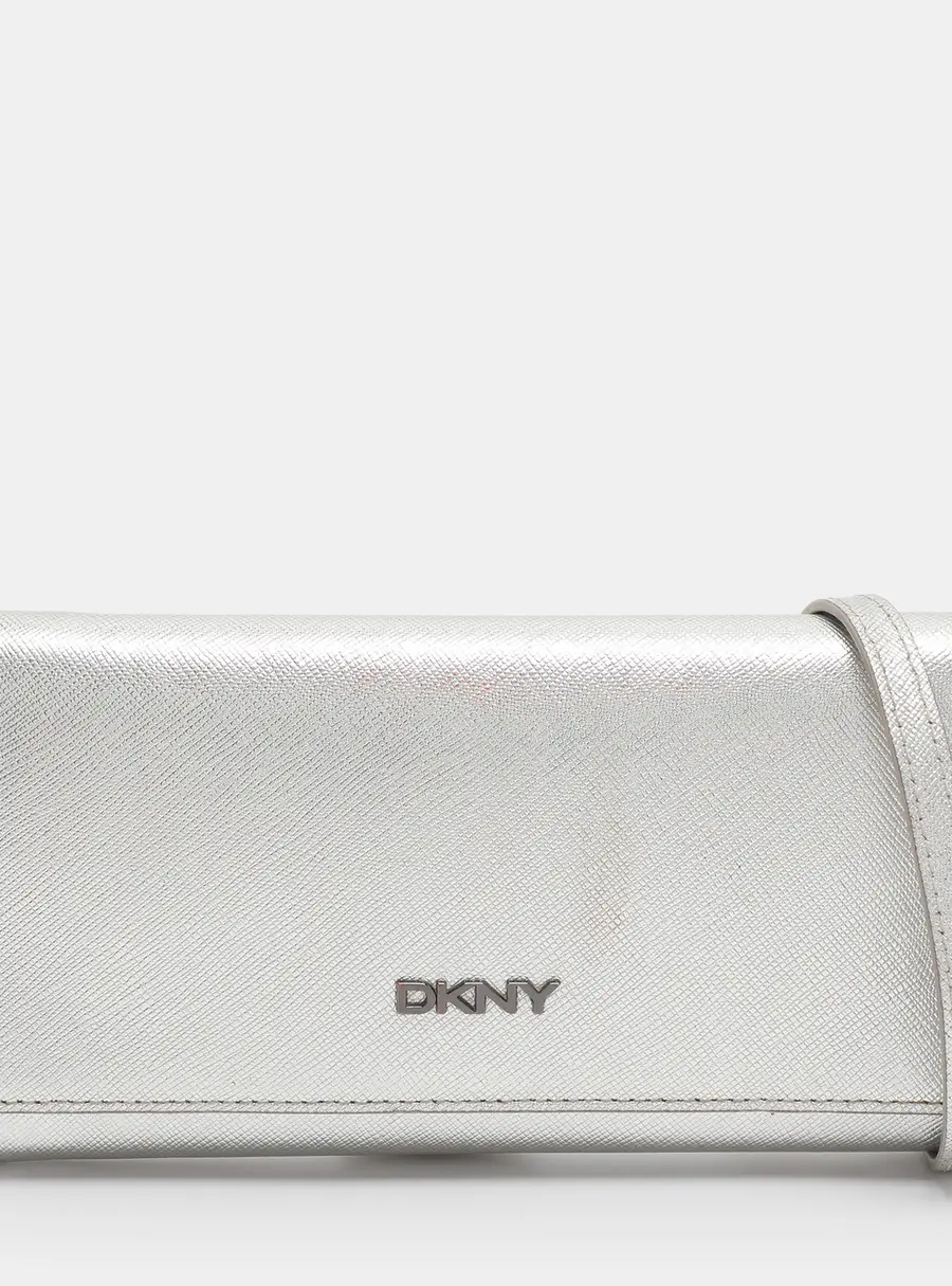 DKNY Flap Silver Leather Wallet On Chain