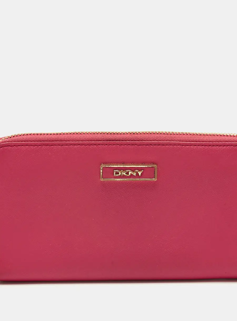 DKNY Pink Leather Logo Zip Continental Wallet