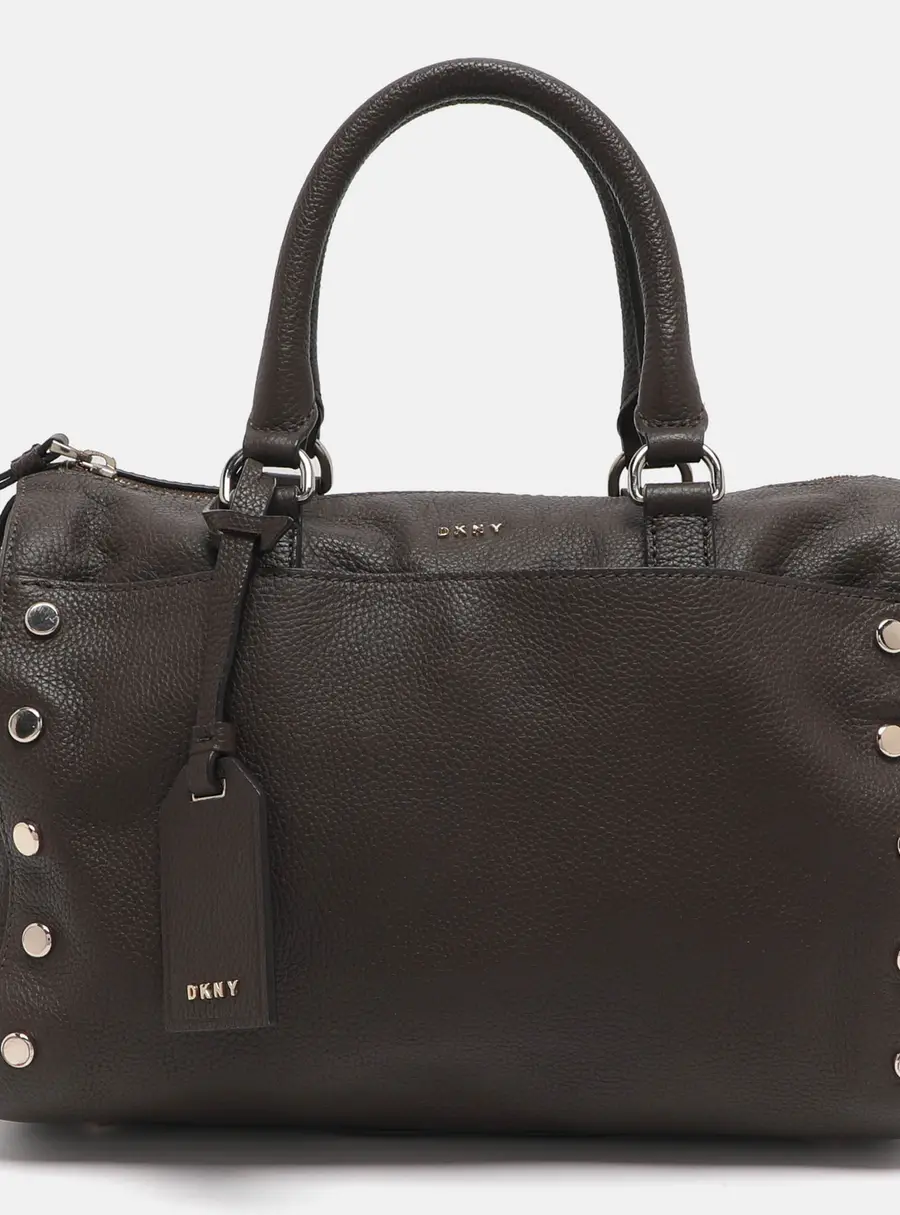 DKNY Studded Grey Leather Boston Bag