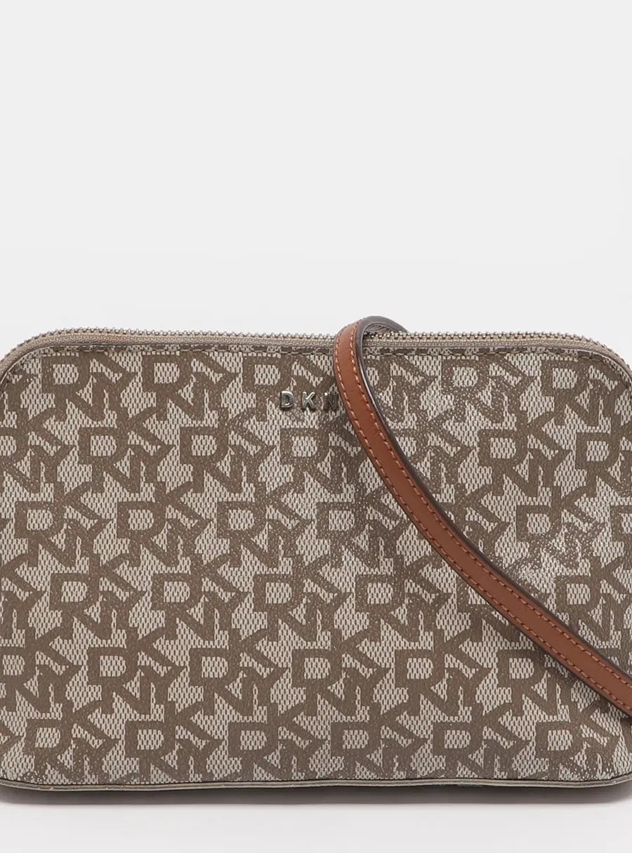 DKNY Brown/Beige Signature Coated Canvas Dome Crossbody Bag