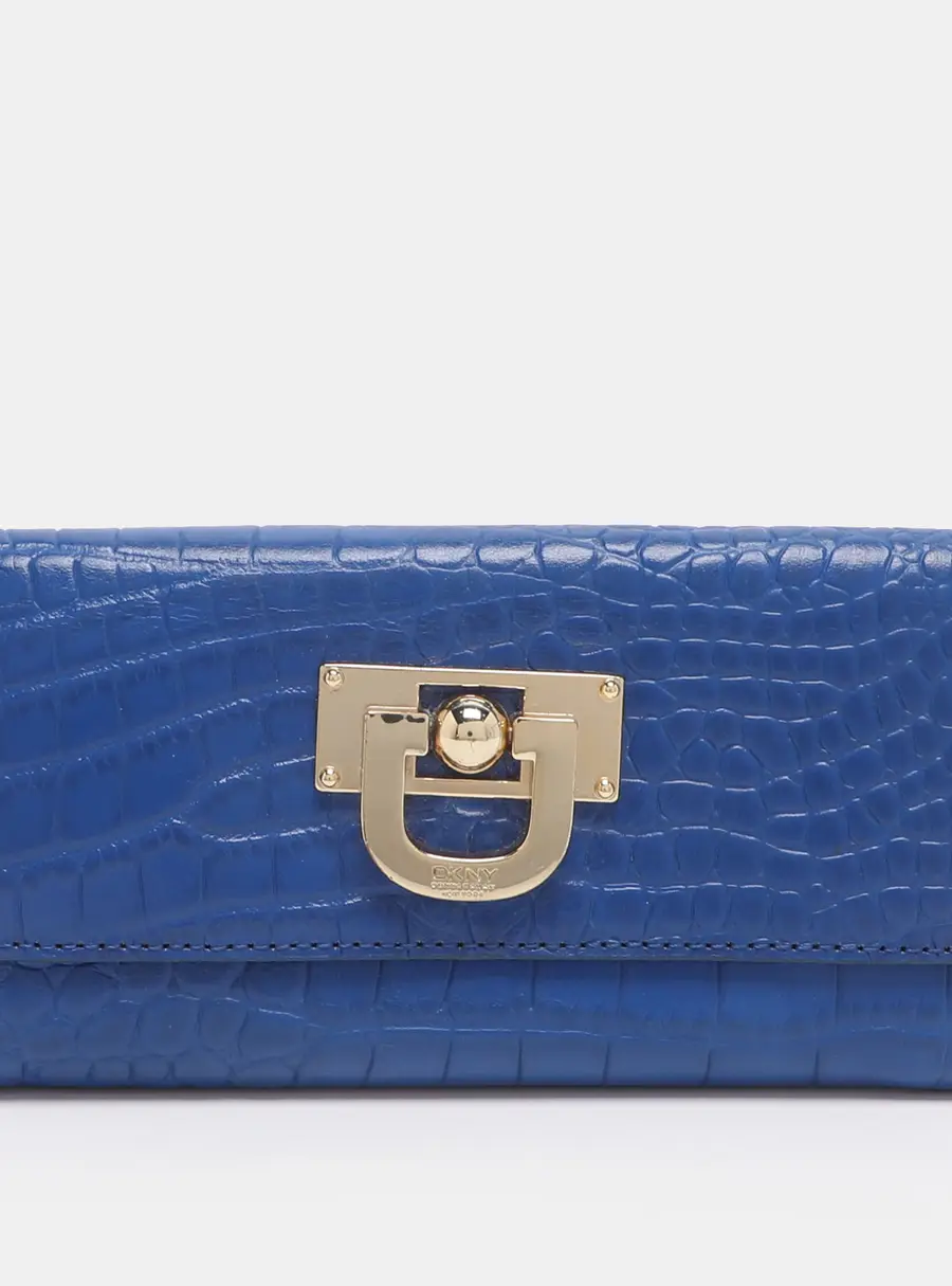 DKNY Blue Croc Embossed Leather Trifold Wallet