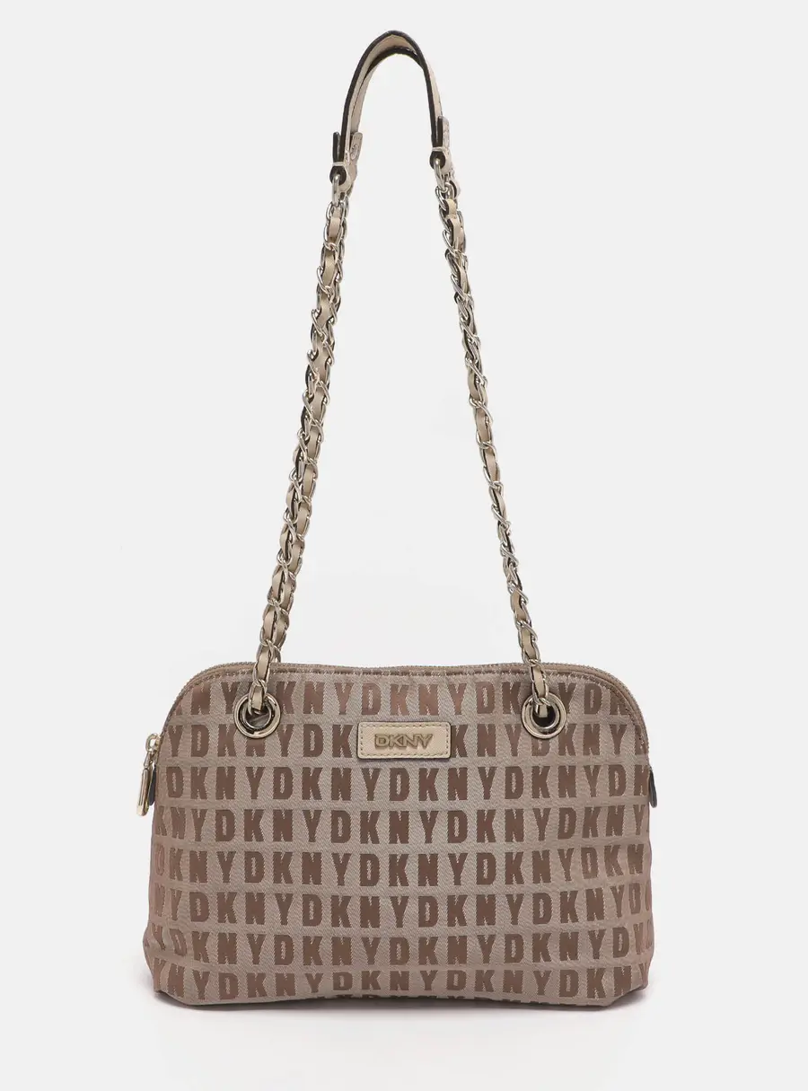 DKNY Beige Signature Canvas Shoulder Bag