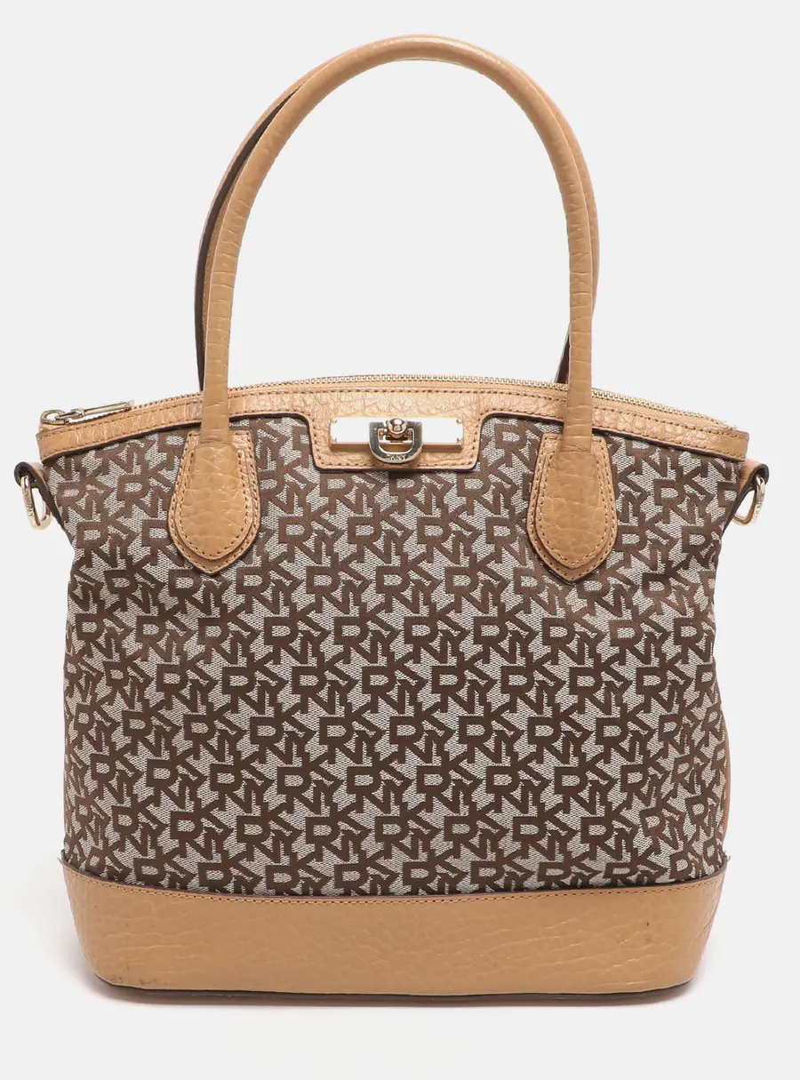 Dkny Beige Signature Canvas and Leather Satchel