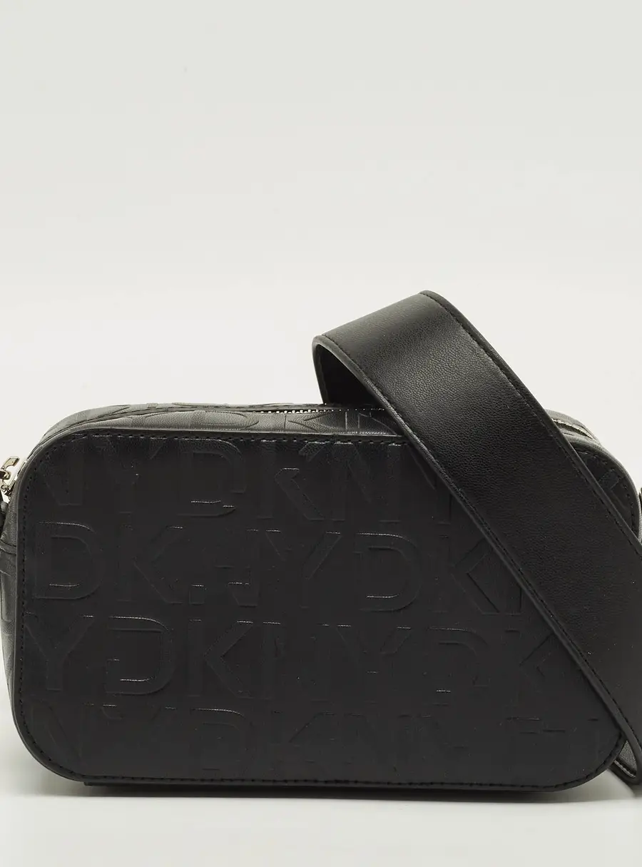 Dkny Black Monogram Embossed Leather Camera Bag