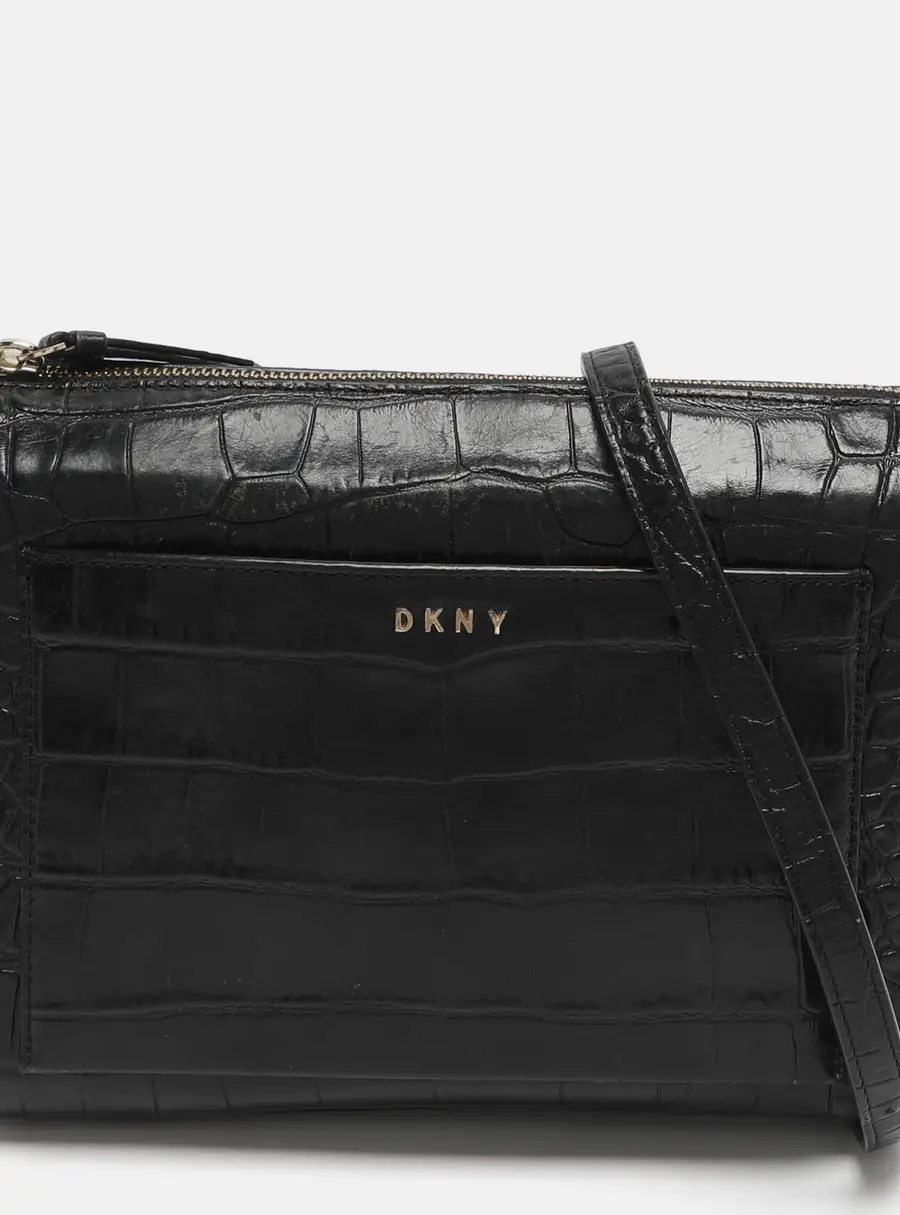 Dkny Black Croc Embossed Leather Crossbody Bags
