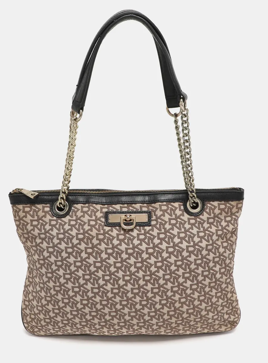 Dkny Bryant Beige/Black Signature Canvas and Leather Shoulder Bags