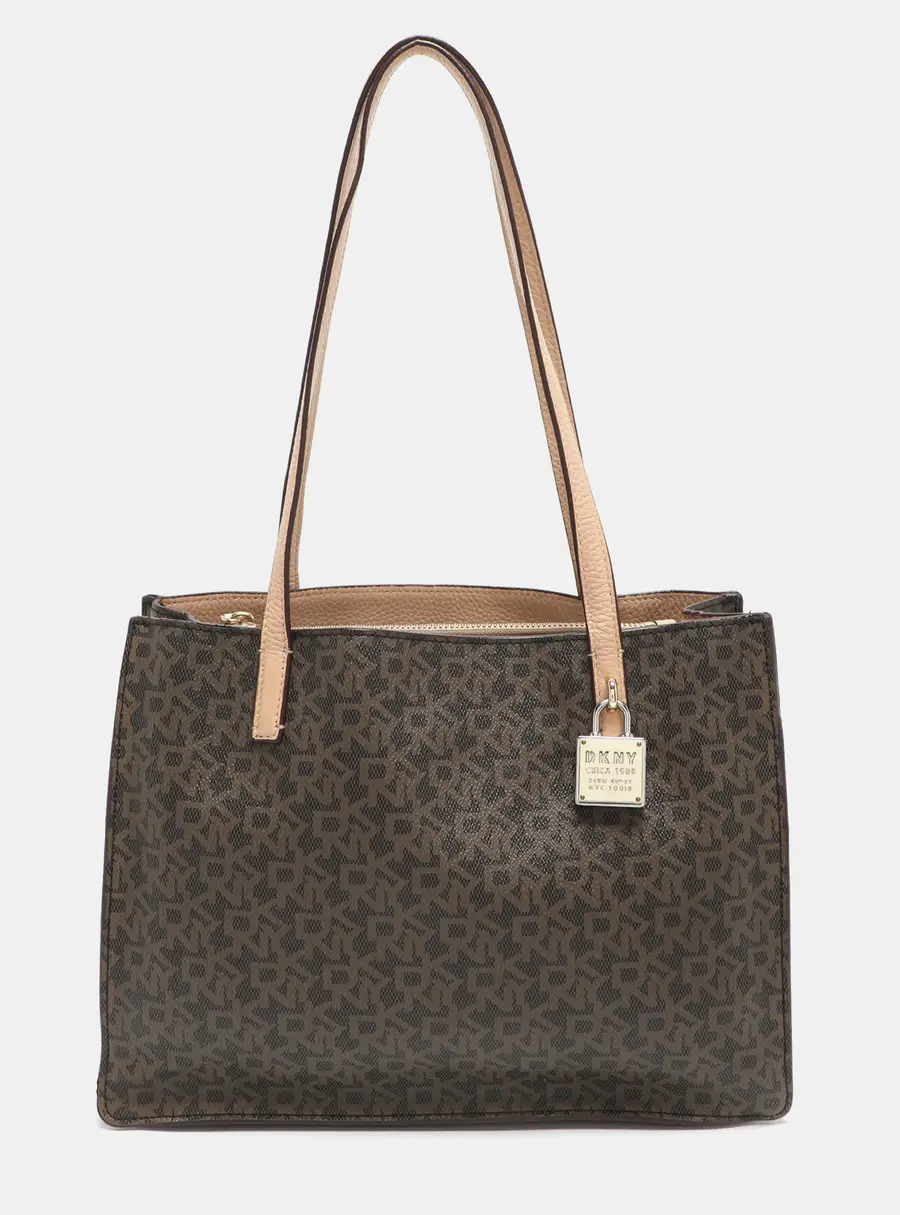 Dkny Brown Signature Coated Canvas and Leather Tote