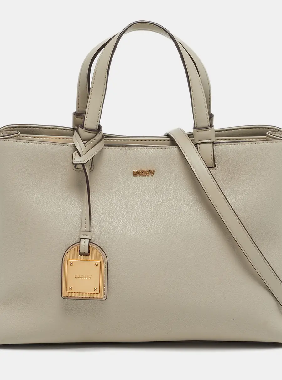 DKNY Alya Medium Taupe Leather Satchel