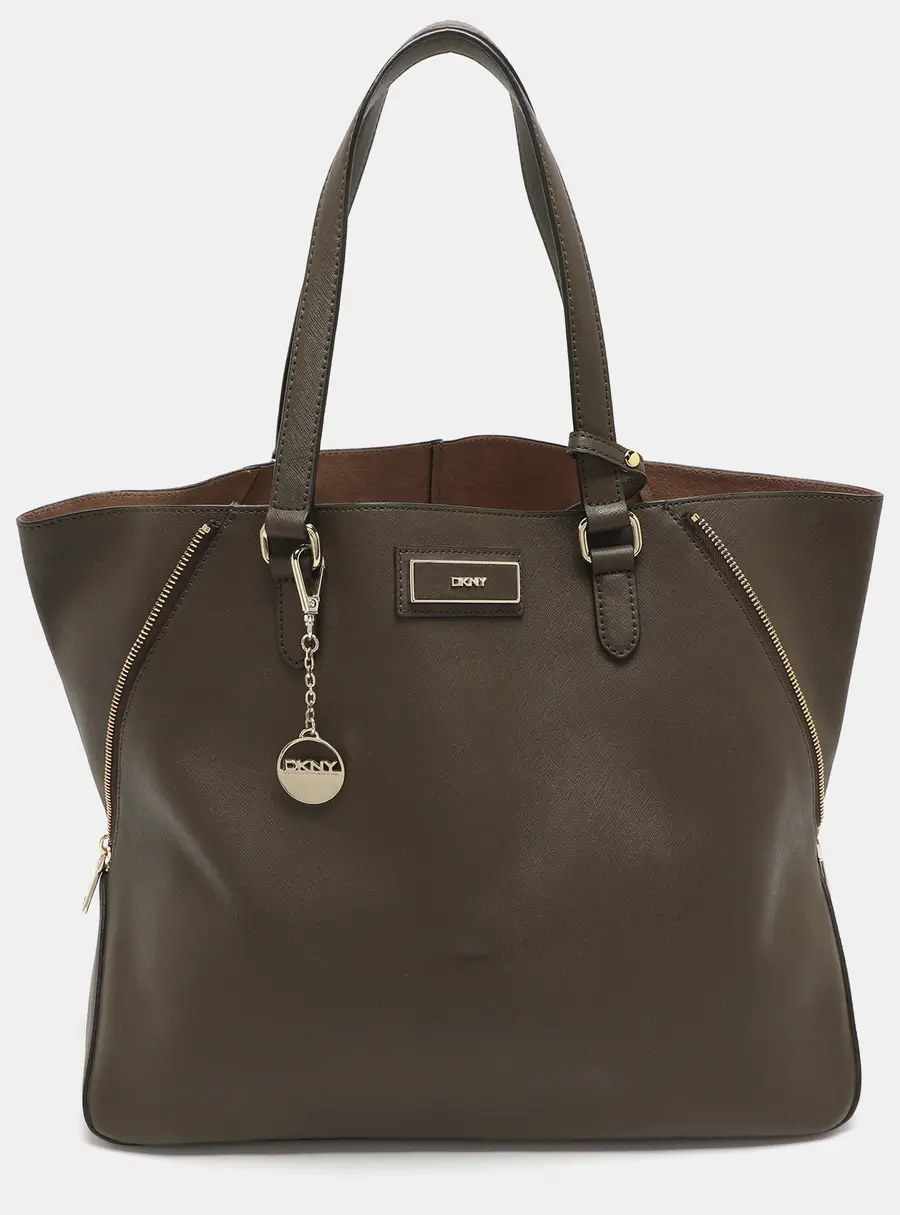 Dkny Dark Khaki Saffiano Leather Tote