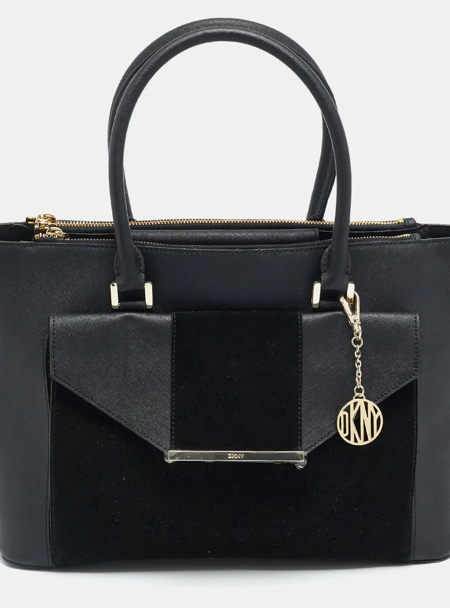 DKNY Bryant Park Black Saffiano Leather and Suede Tote