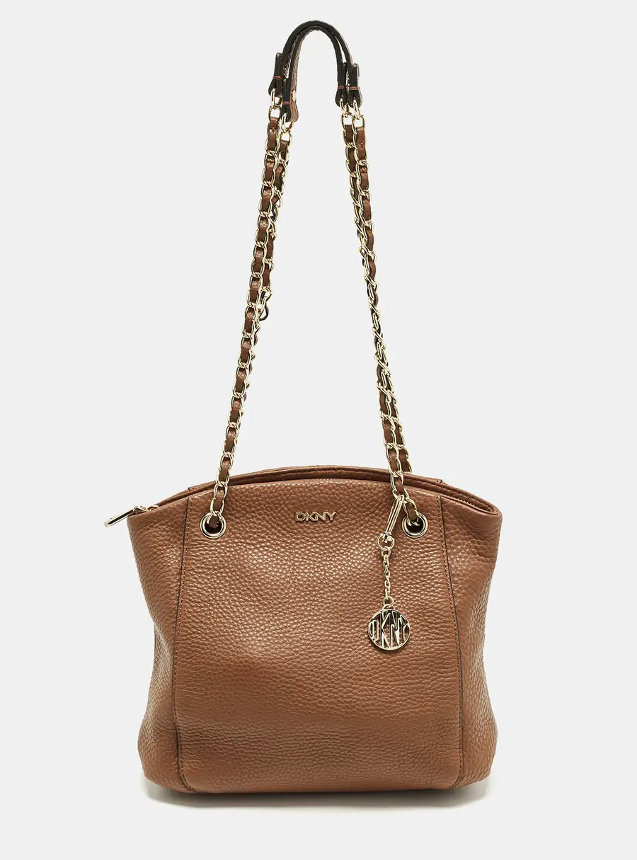 Dkny Brown Leather Chain Shoulder Bag