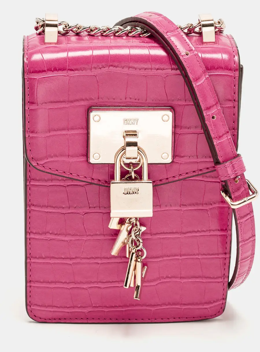 DKNY Elissa Fuchsia Croc Embossed PVC Crossbody Bag