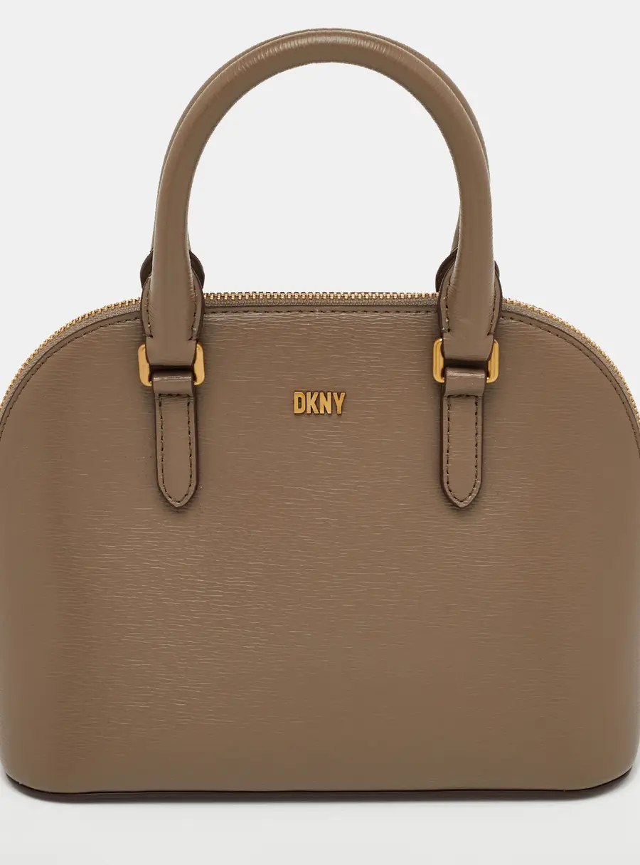 DKNY Taupe Brown Leather Top Zip Dome Satchel