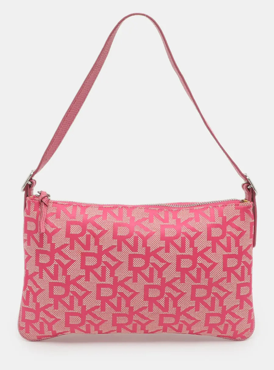 Dkny Pink Signature Canvas and Lizard Embossed Leather Shoulder Bag