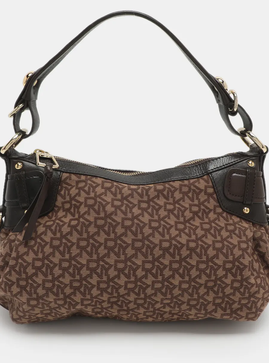 DKNY Brown Signature Canvas and Leather Hobo