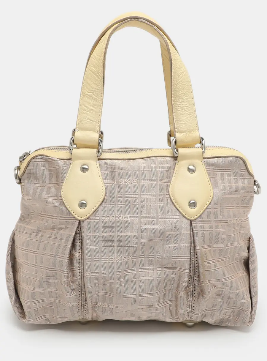 DKNY Pink/Yellow Signature Fabric and Leather Satchel