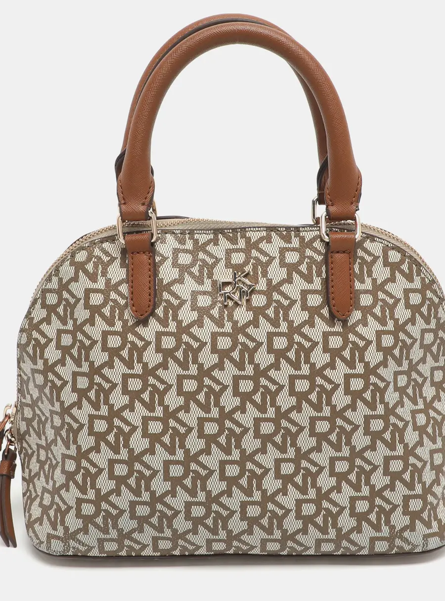 Dkny Beige/Brown Signature Coated Canvas and Leather Dome Satchel
