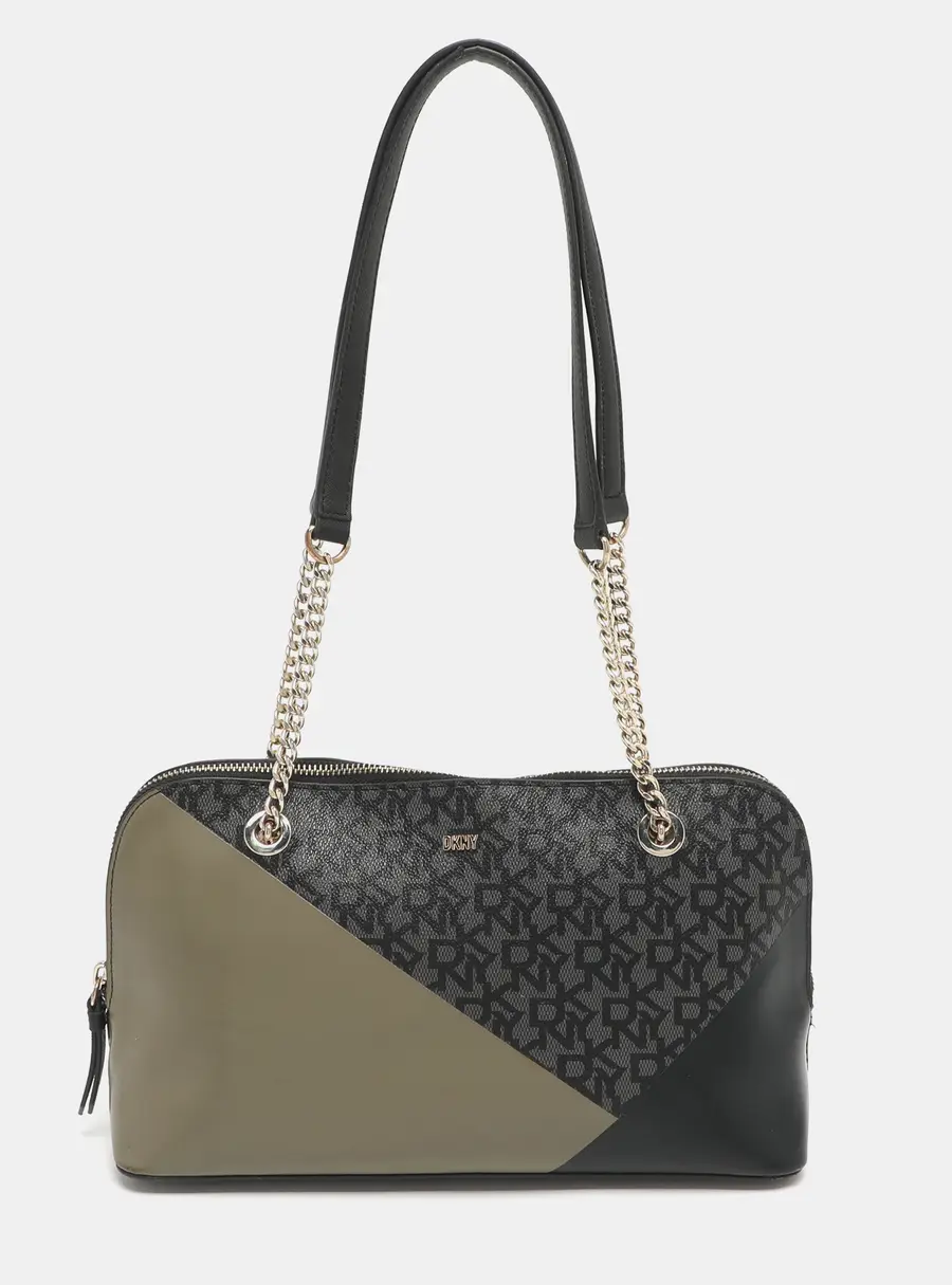DKNY Black Signature Coated Canvas Chain Satchel