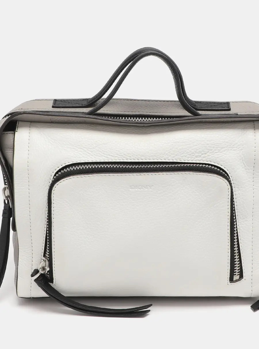 DKNY White/Grey Leather Top Handle Bag