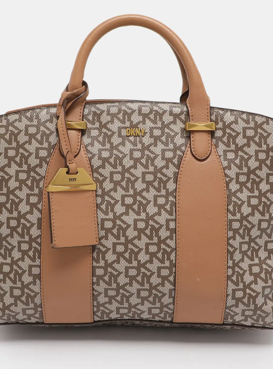 Dkny Beige Coated Canvas and Leather Satchel