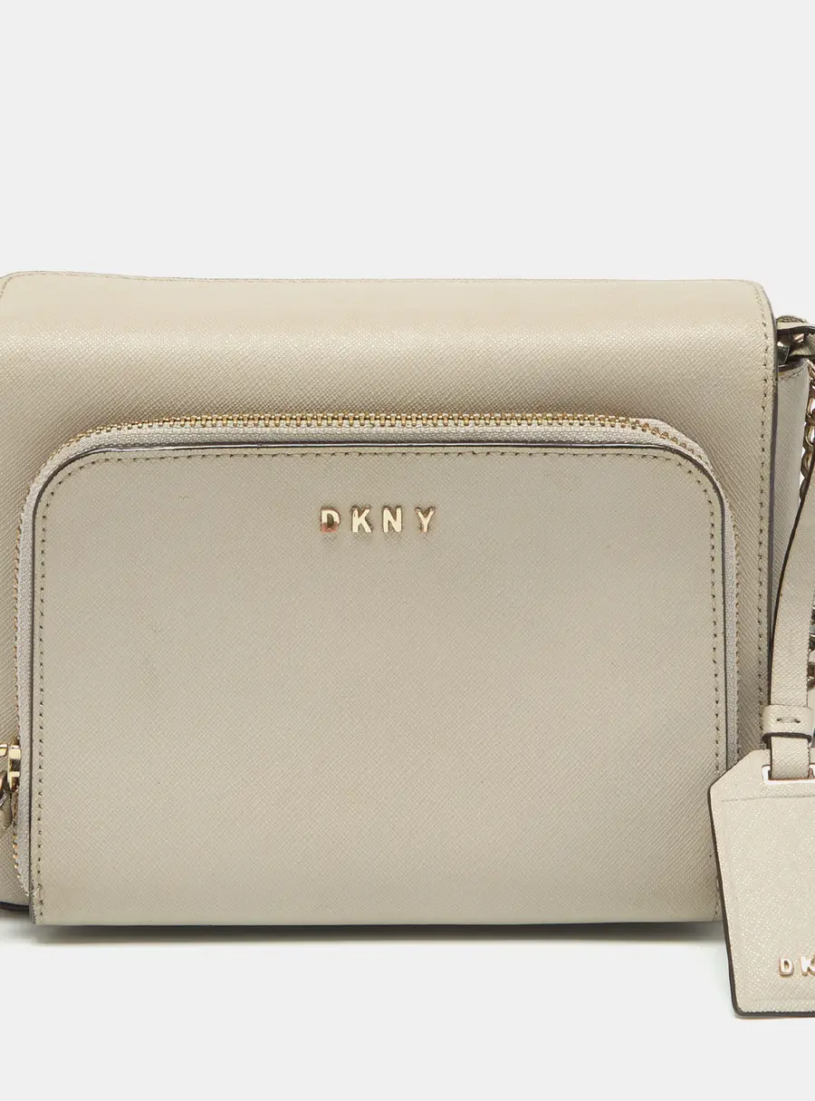 Dkny Light Grey Leather Bryant Park Pocket Crossbody Bag