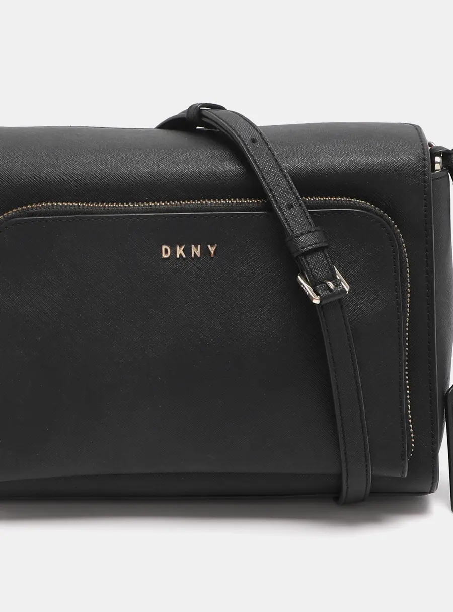 DKNY Black Leather Bryant Park Pocket Crossbody Bag