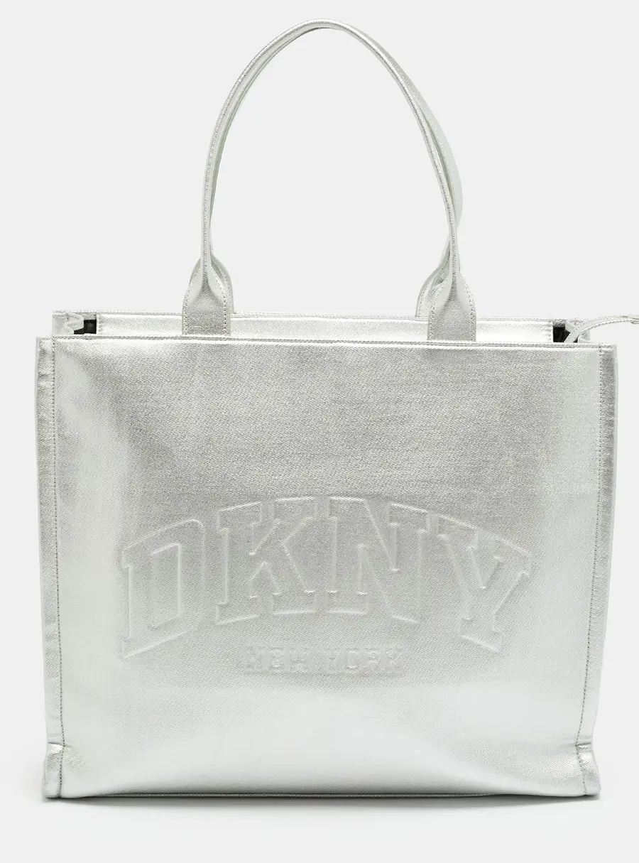 DKNY Hadlee Large Silver Coated Canvas Tote