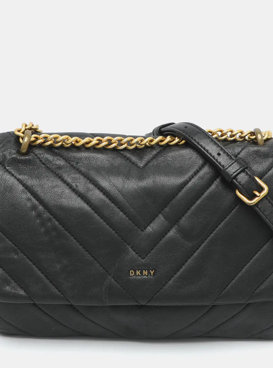 Dkny Black Quilted Leather Crossbody Bag