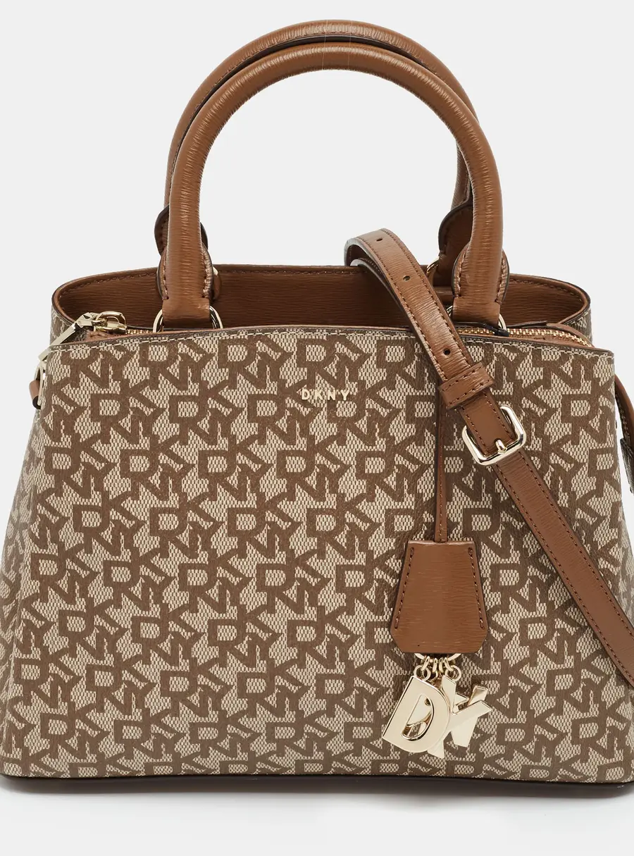 DKNY Paige Beige/Brown Signature PVC and Leather Satchel