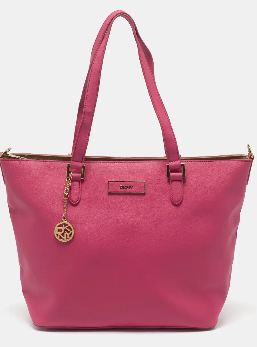 DKNY Pink Saffiano Leather Zip Shopper Tote