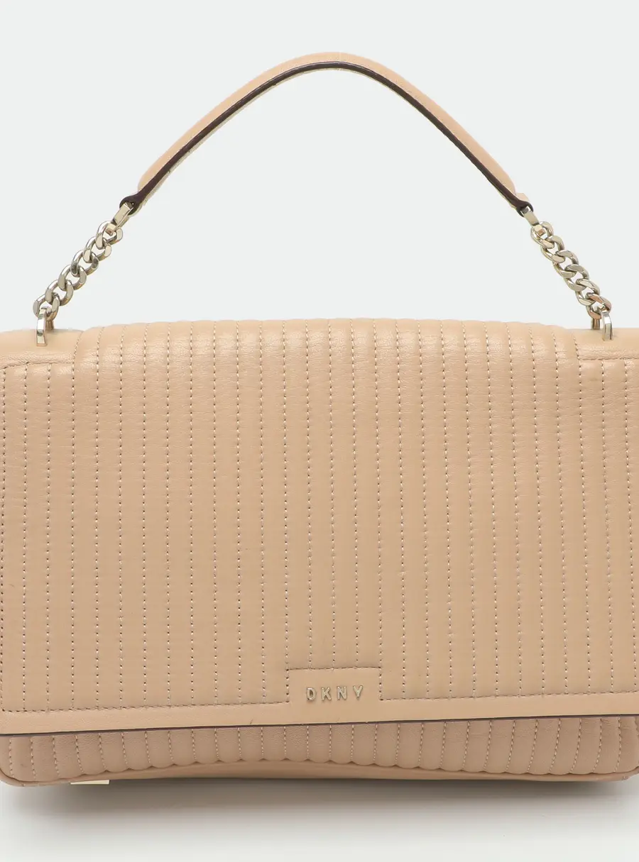 DKNY Gansevoort Large Beige Pinstripe Quilted Leather Top Handle Bag