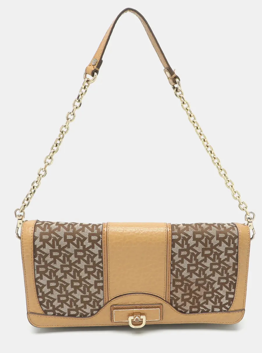 DKNY Beige Canvas and Leather Shoulder Bag