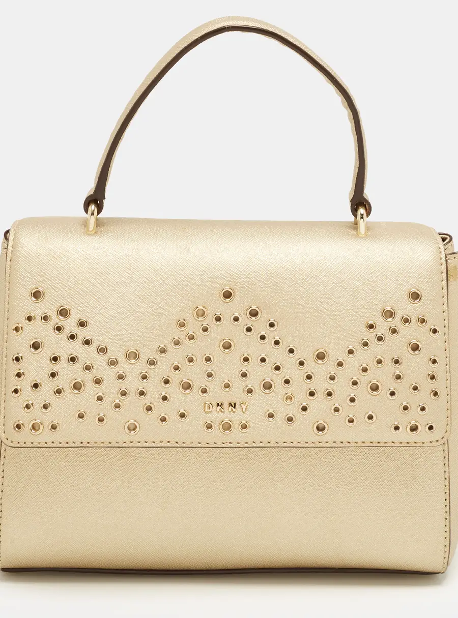 Dkny Eyelet Flap Gold Leather Top Handle Bag